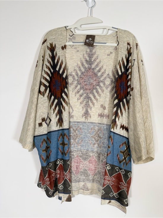 Vocal Tops - Vocal Made in USA Aztec Open-Front Cardigan - Cream/Blue/Brown